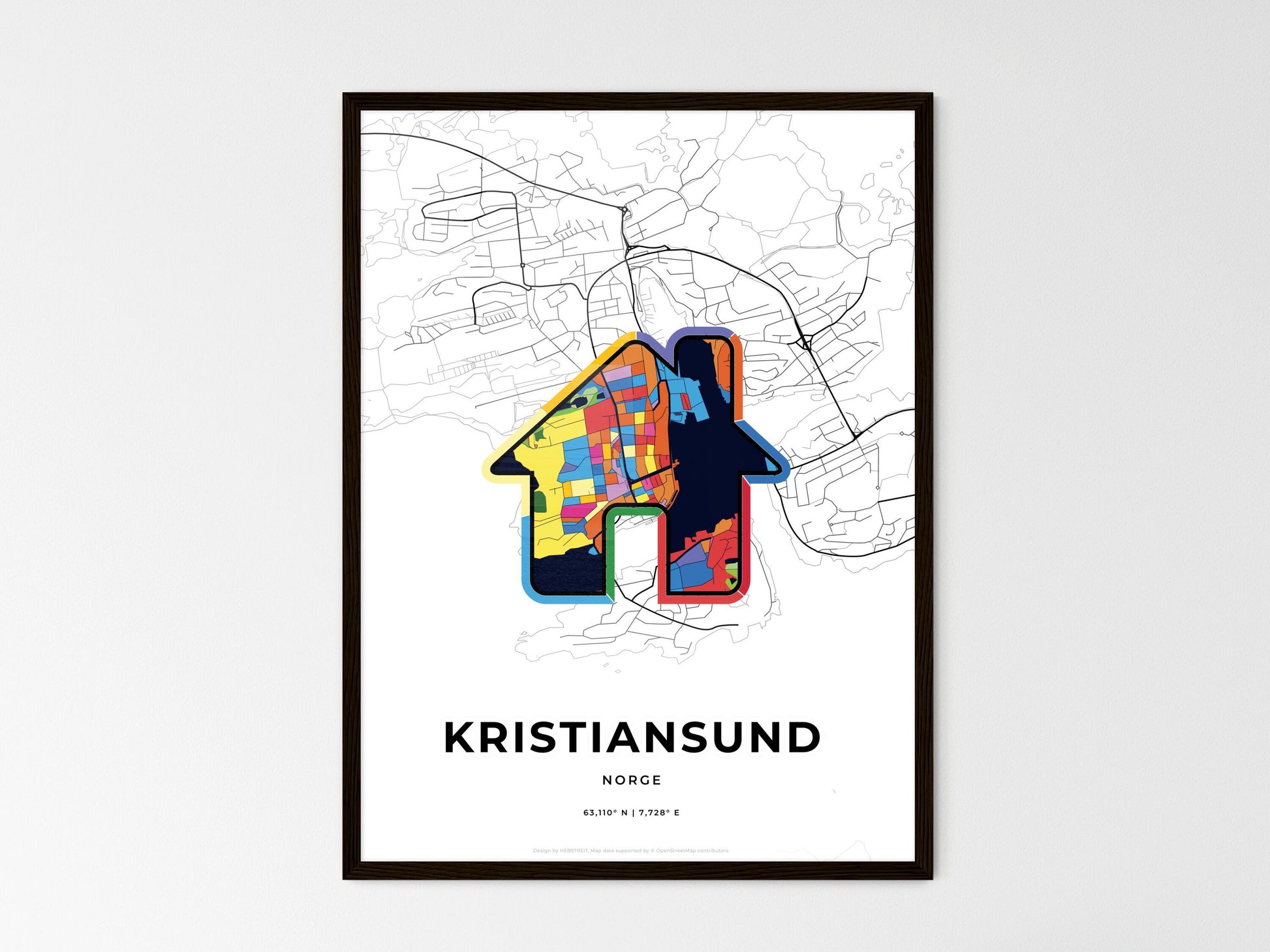 Kristiansund Norway wedding art map with home icon