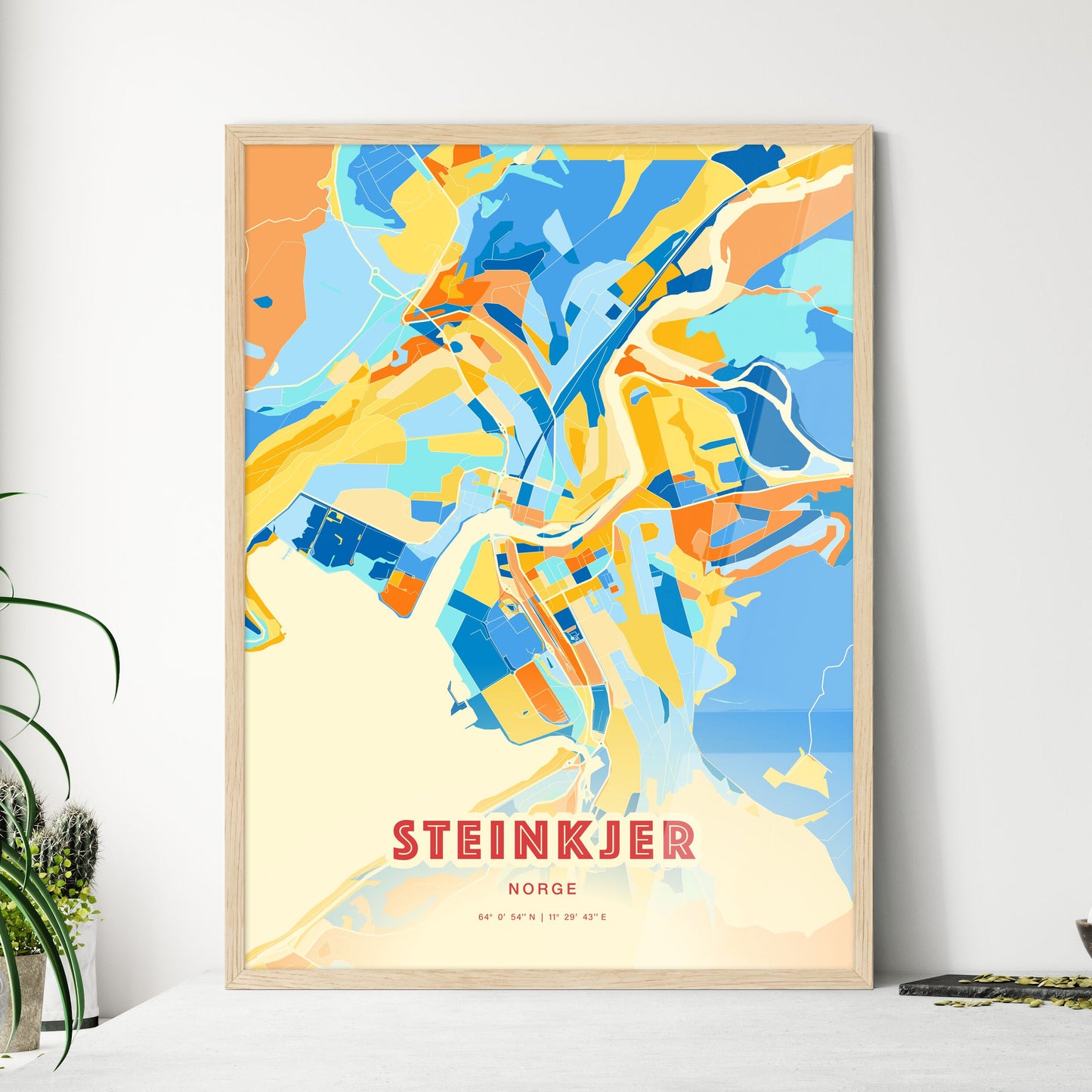 Colorful STEINKJER NORWAY Fine Art Map Blue Orange