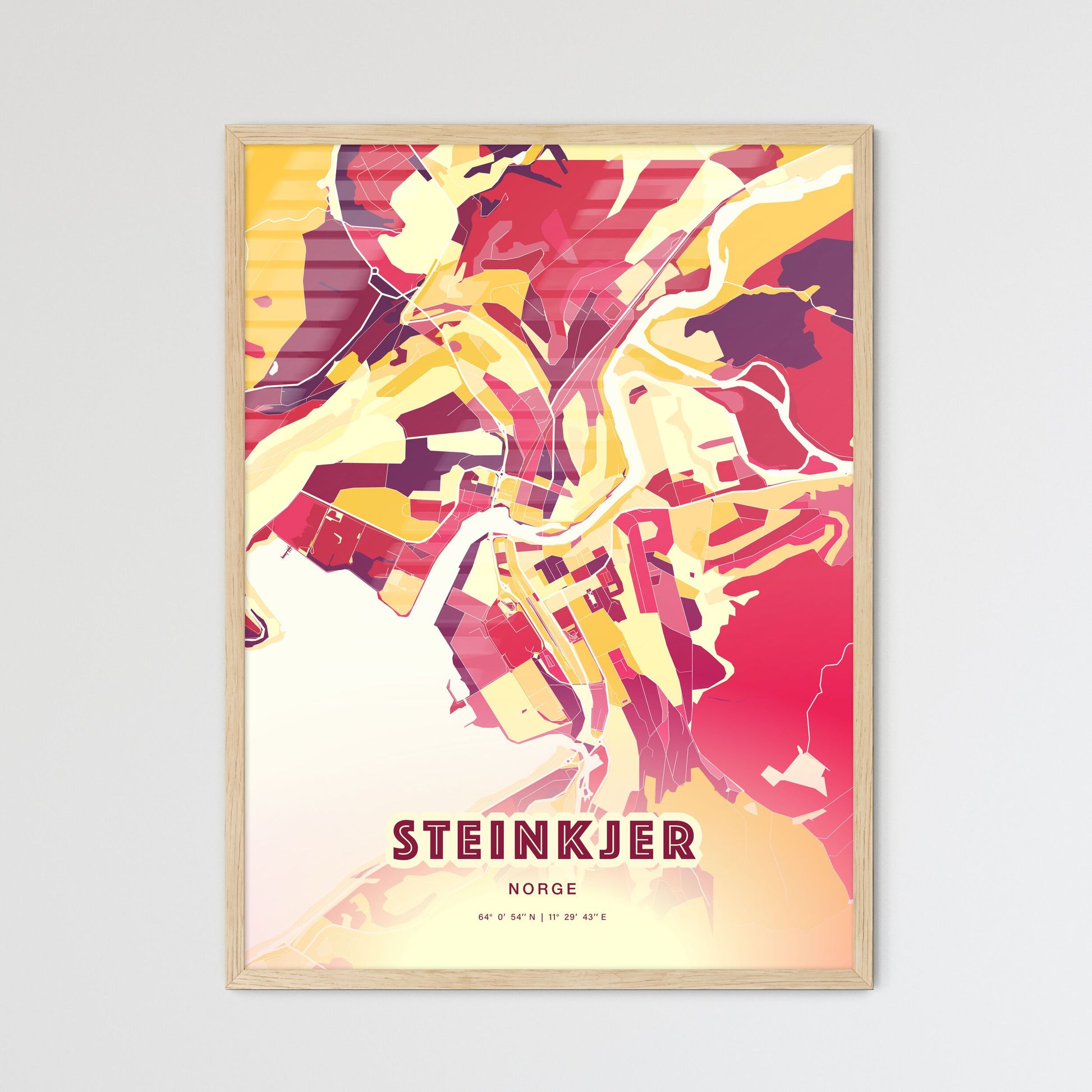 Colorful STEINKJER NORWAY Fine Art Map Hot Red