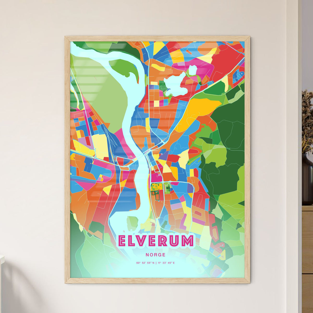Colorful ELVERUM NORWAY Fine Art Map Crazy Colors