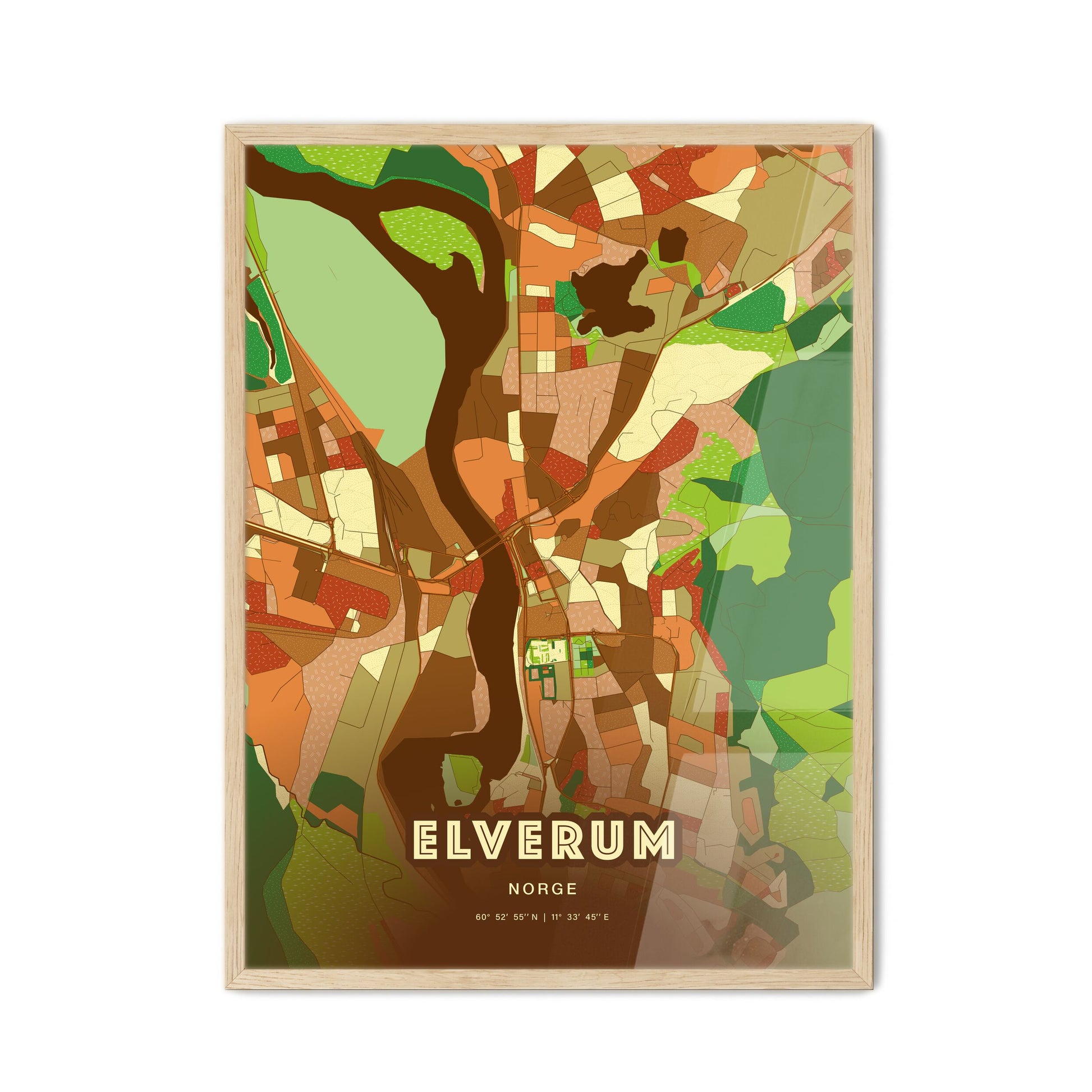 Colorful ELVERUM NORWAY Fine Art Map Farmhouse