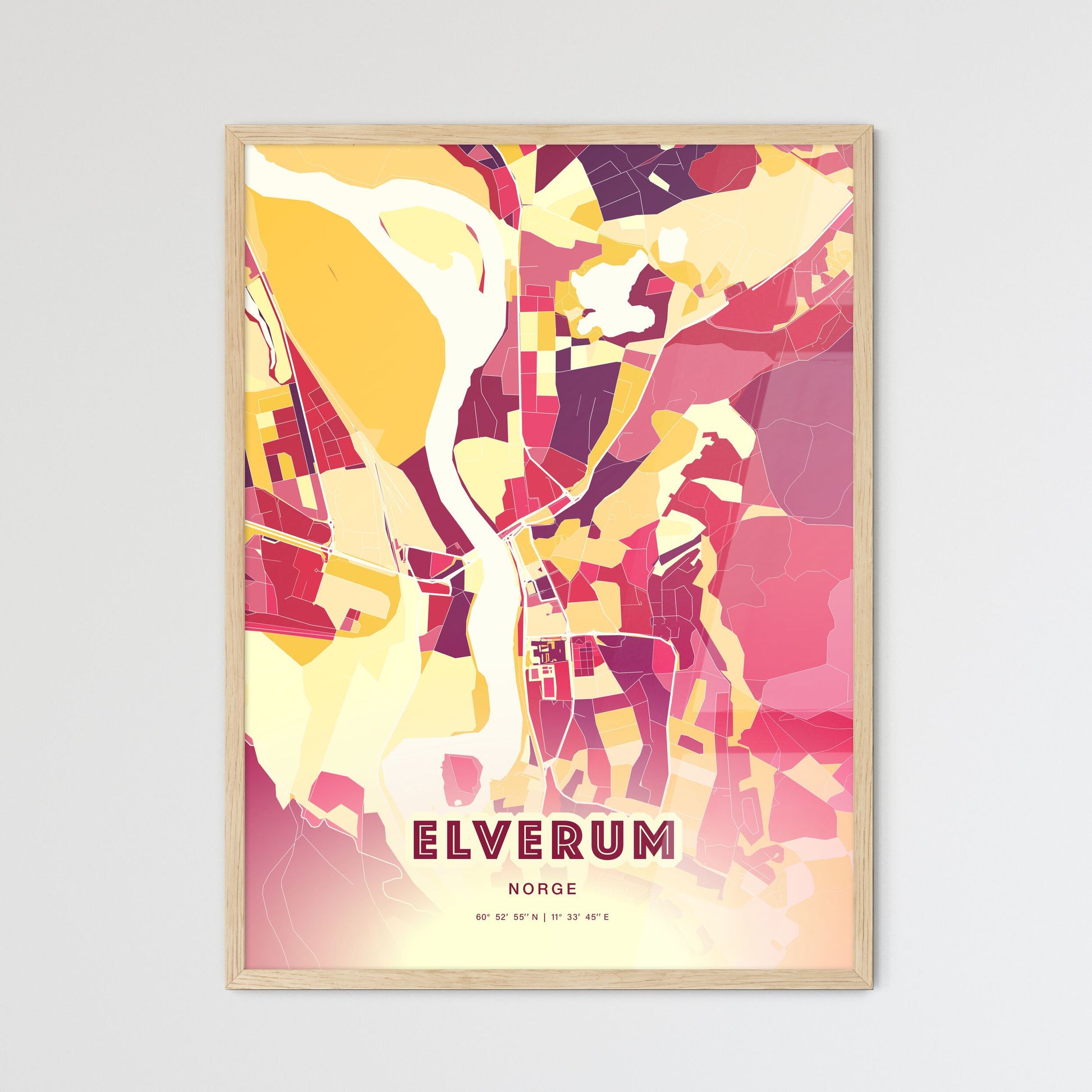 Colorful ELVERUM NORWAY Fine Art Map Hot Red