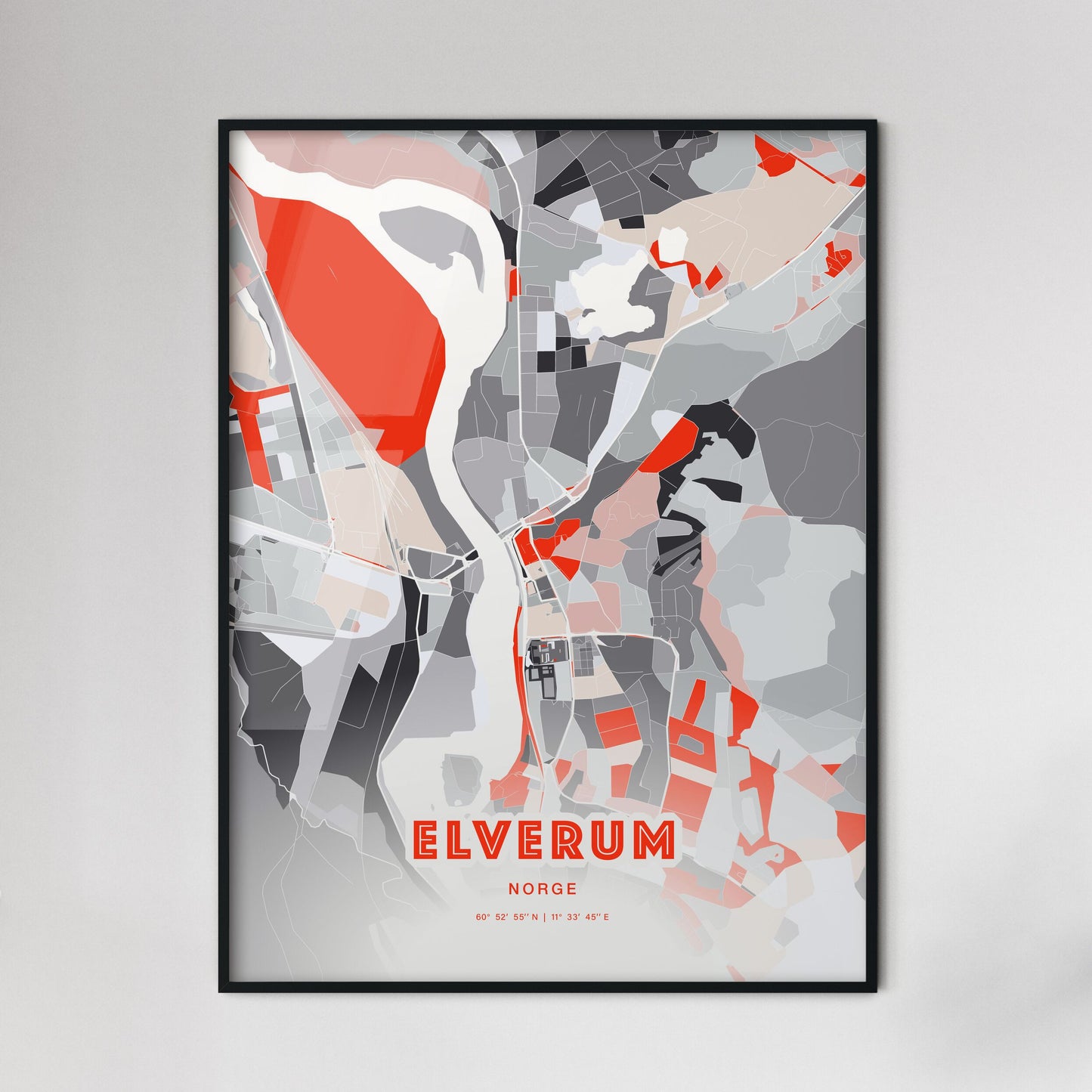 Colorful ELVERUM NORWAY Fine Art Map Modern