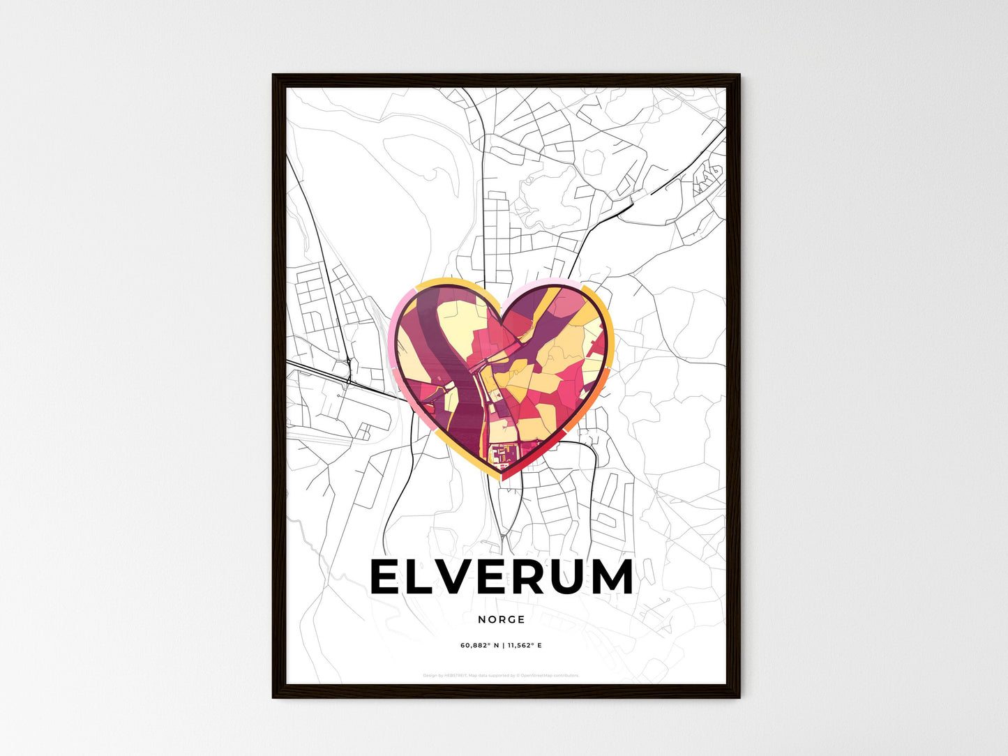 Elverum Norway wedding art map with heart icon