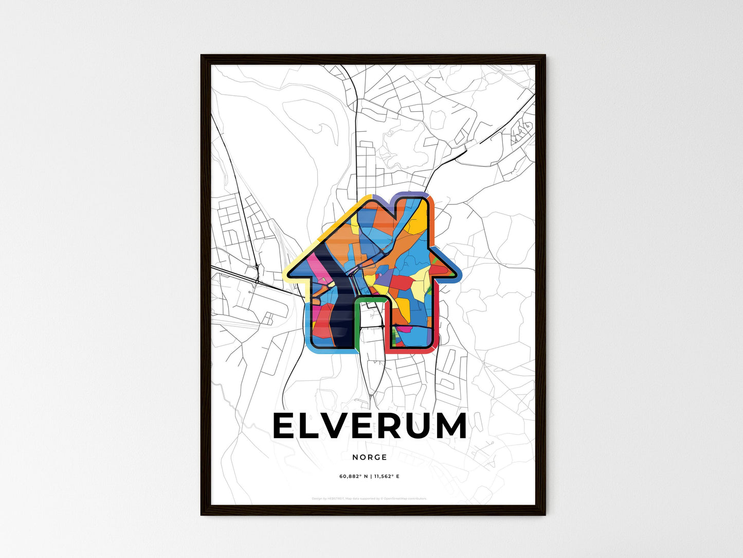 Elverum Norway wedding art map with home icon