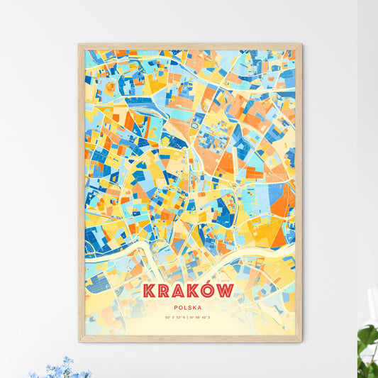 Colorful Kraków Poland Fine Art Map Blue Orange