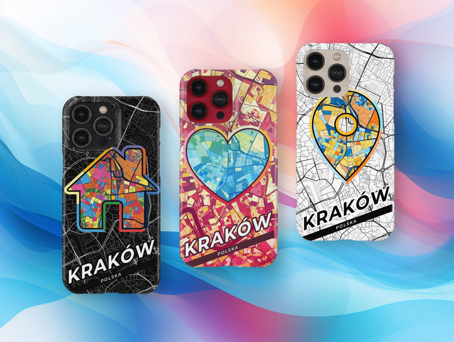Kraków Poland slim phone case with colorful icon. Birthday, wedding or housewarming gift. Couple match cases.