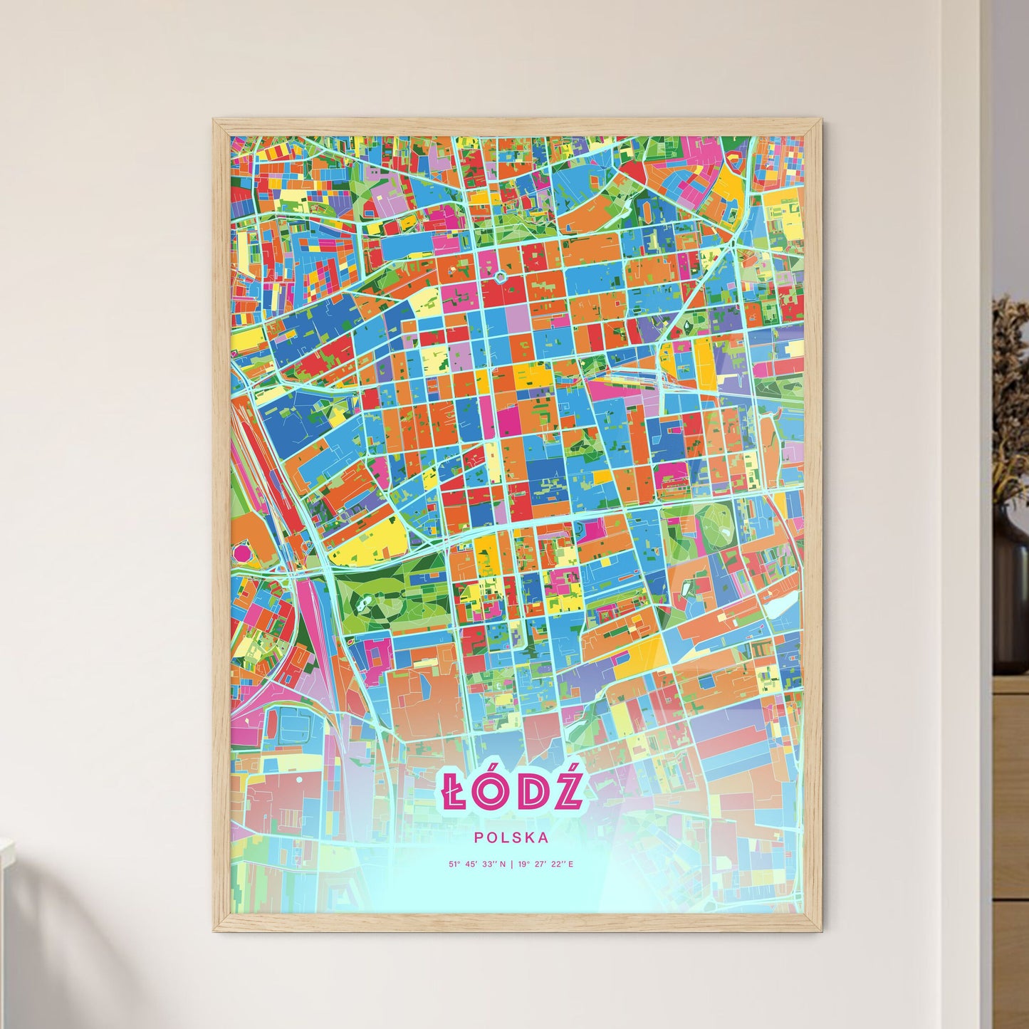 Colorful ŁÓDŹ POLAND Fine Art Map Crazy Colors