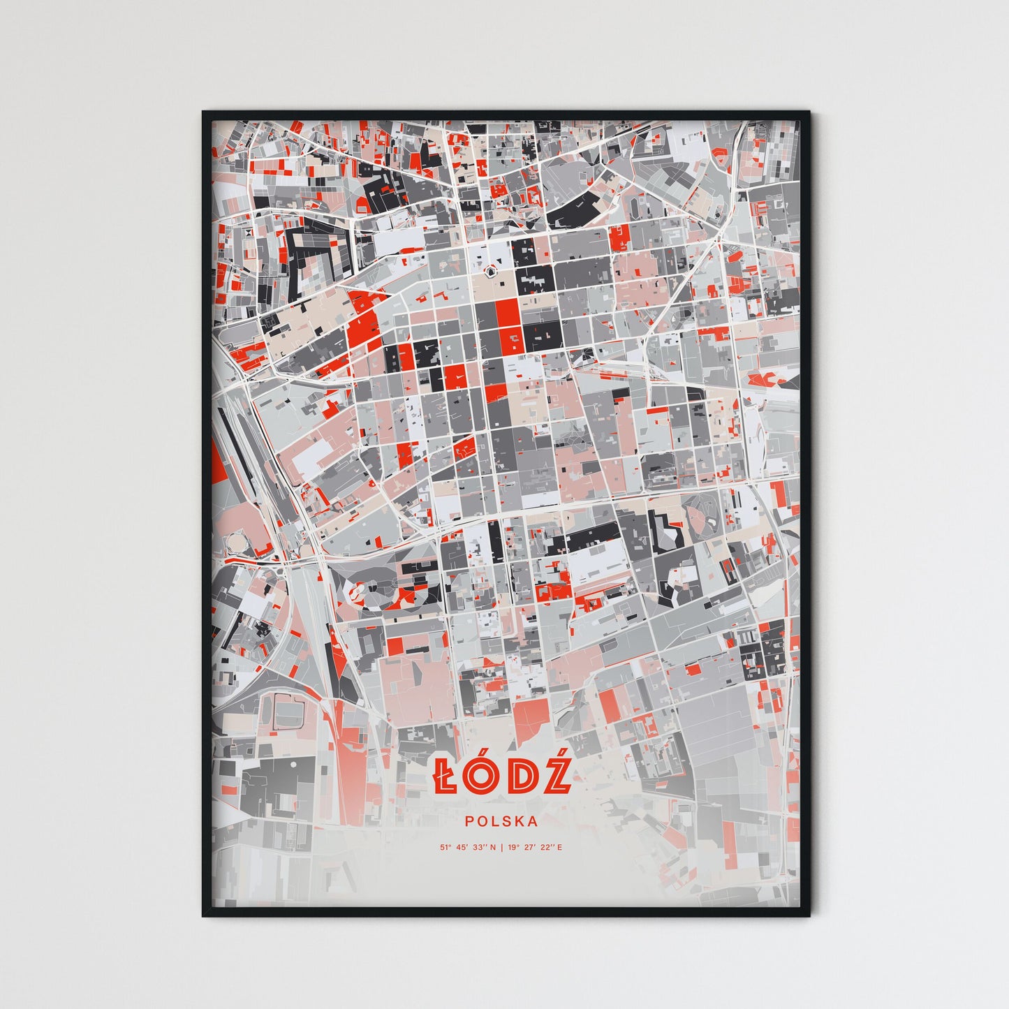 Colorful ŁÓDŹ POLAND Fine Art Map Modern