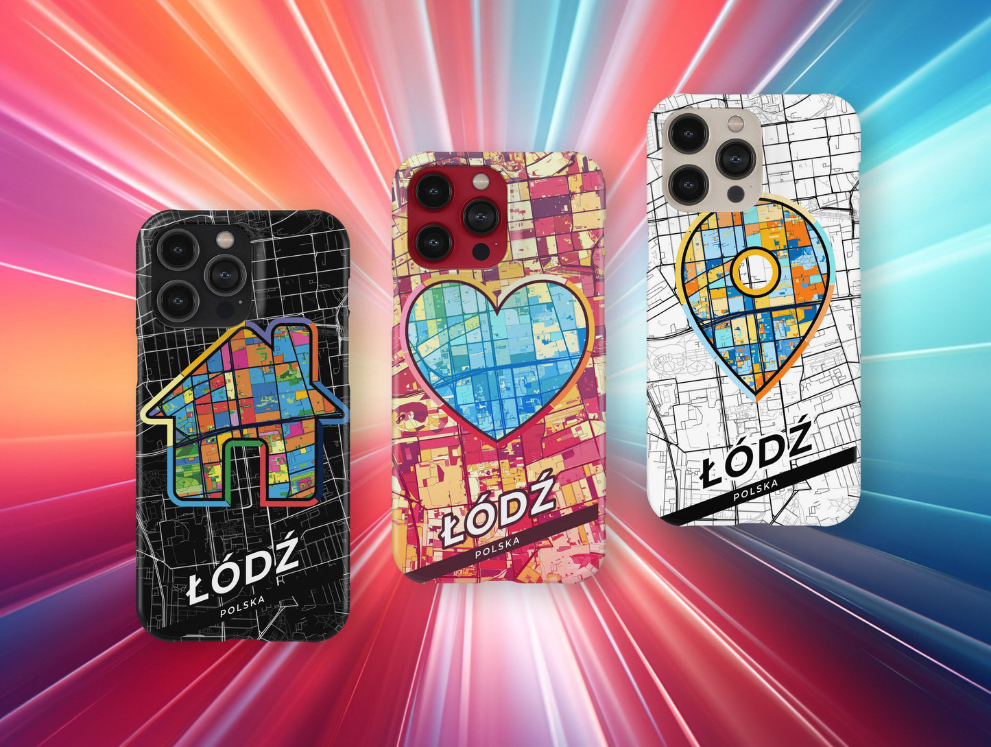 Łódź Poland slim phone case with colorful icon. Birthday, wedding or housewarming gift. Couple match cases.