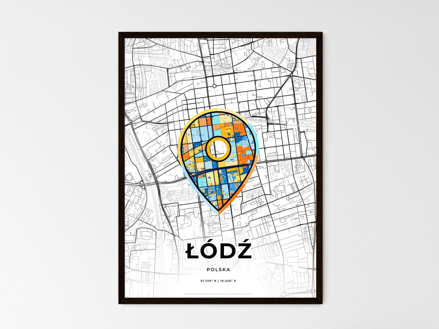 ŁÓDŹ POLAND minimal art map with a colorful icon. Where it all began, Couple map gift. Style 1