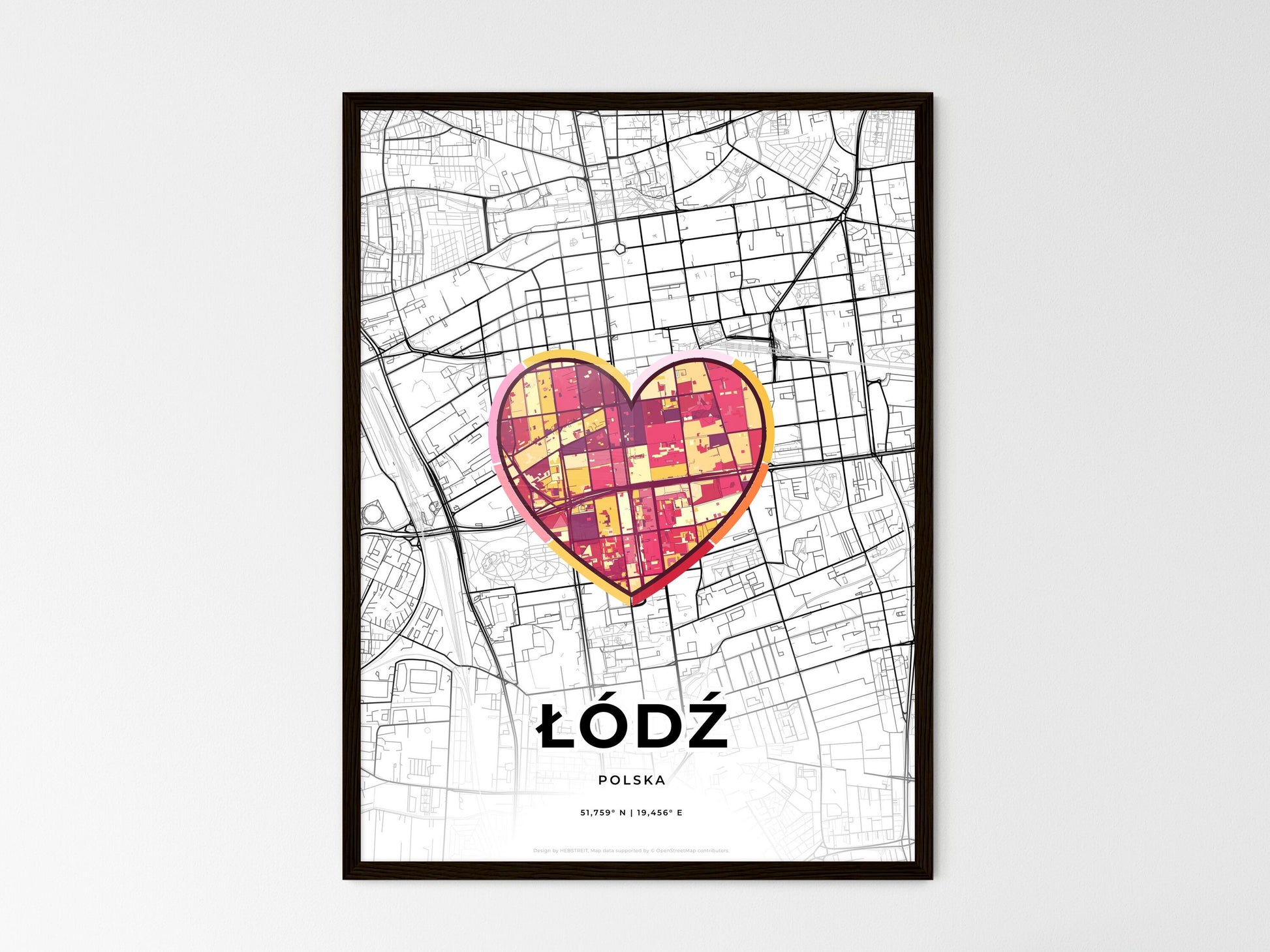 ŁÓDŹ POLAND minimal art map with a colorful icon. Where it all began, Couple map gift. Style 2