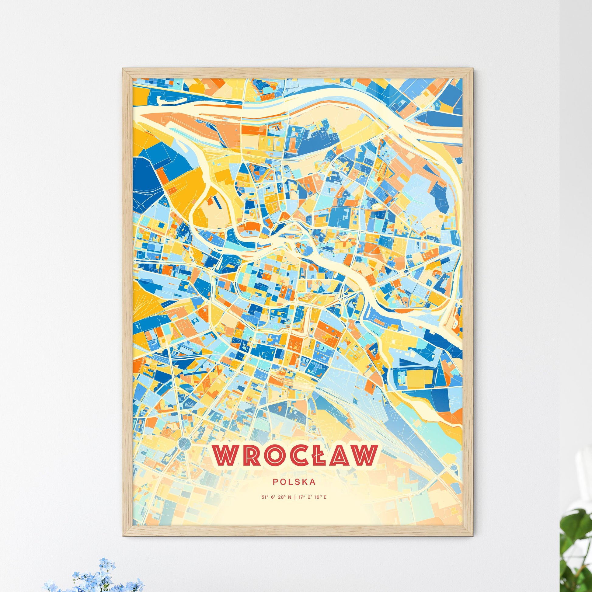 Colorful WROCŁAW POLAND Fine Art Map Blue Orange