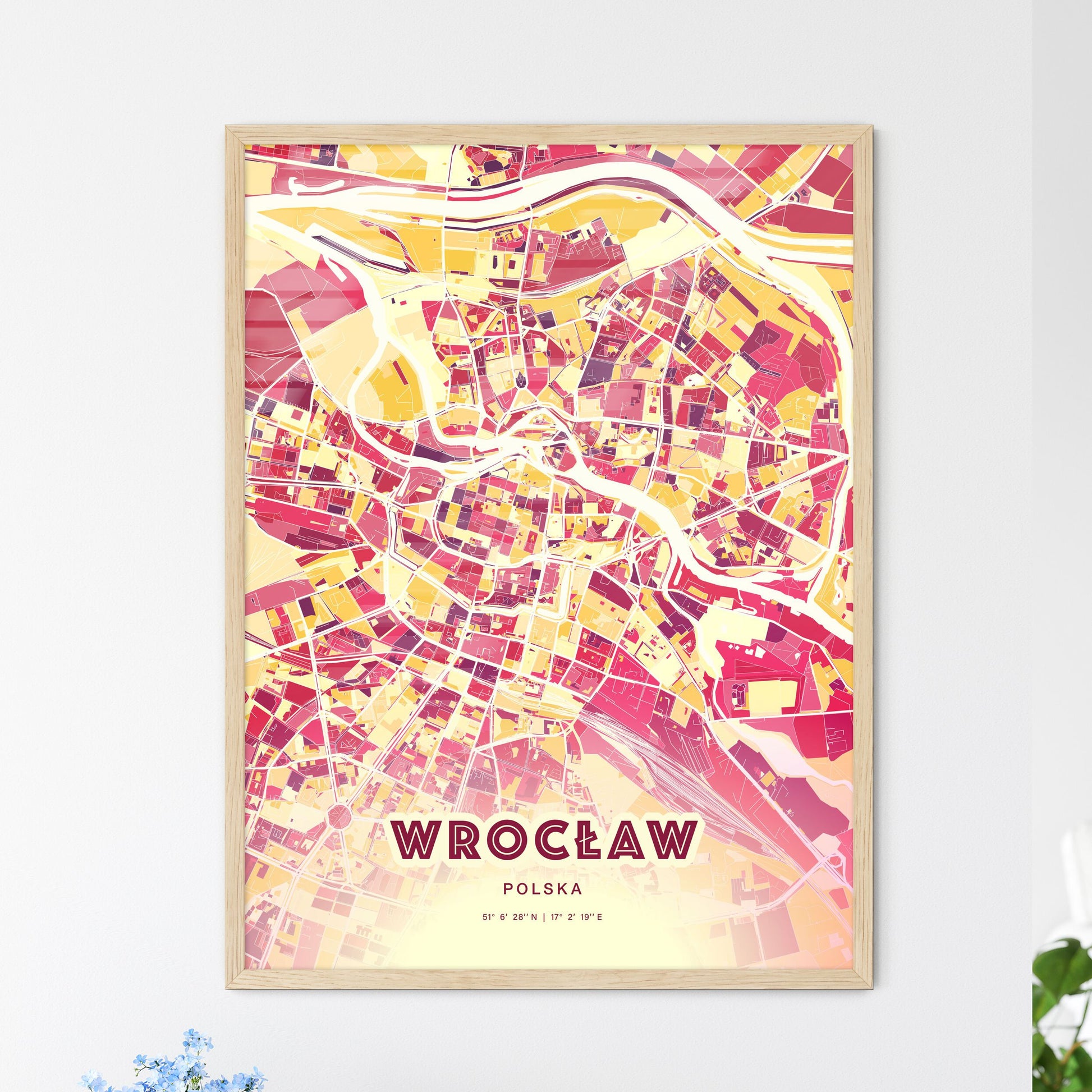 Colorful WROCŁAW POLAND Fine Art Map Hot Red