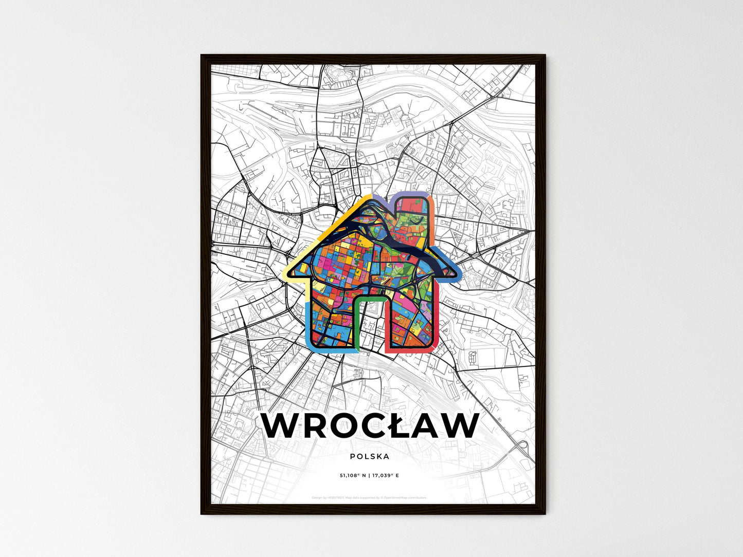 Wrocław Poland wedding art map with home icon
