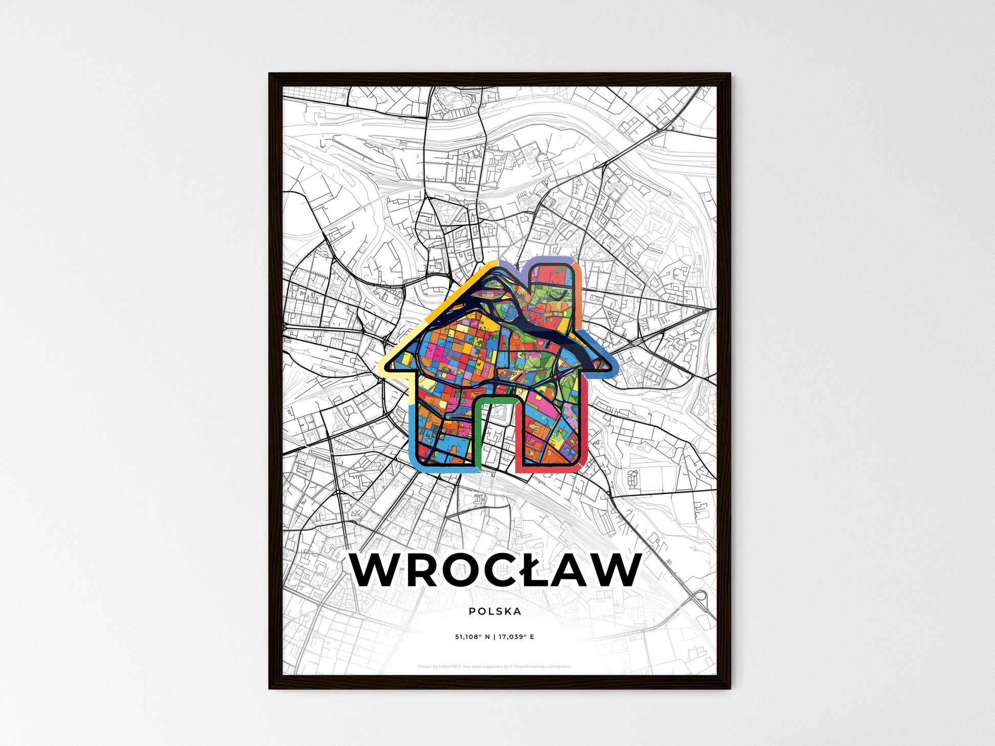 Wrocław Poland wedding art map with home icon