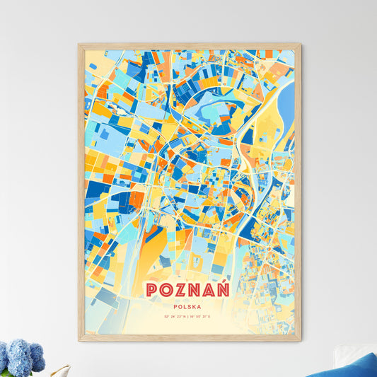 Colorful Poznań Poland Fine Art Map Blue Orange