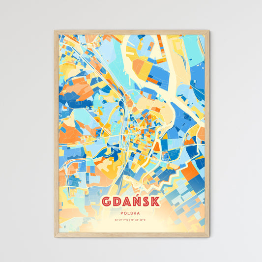 Colorful GDAŃSK POLAND Fine Art Map Blue Orange