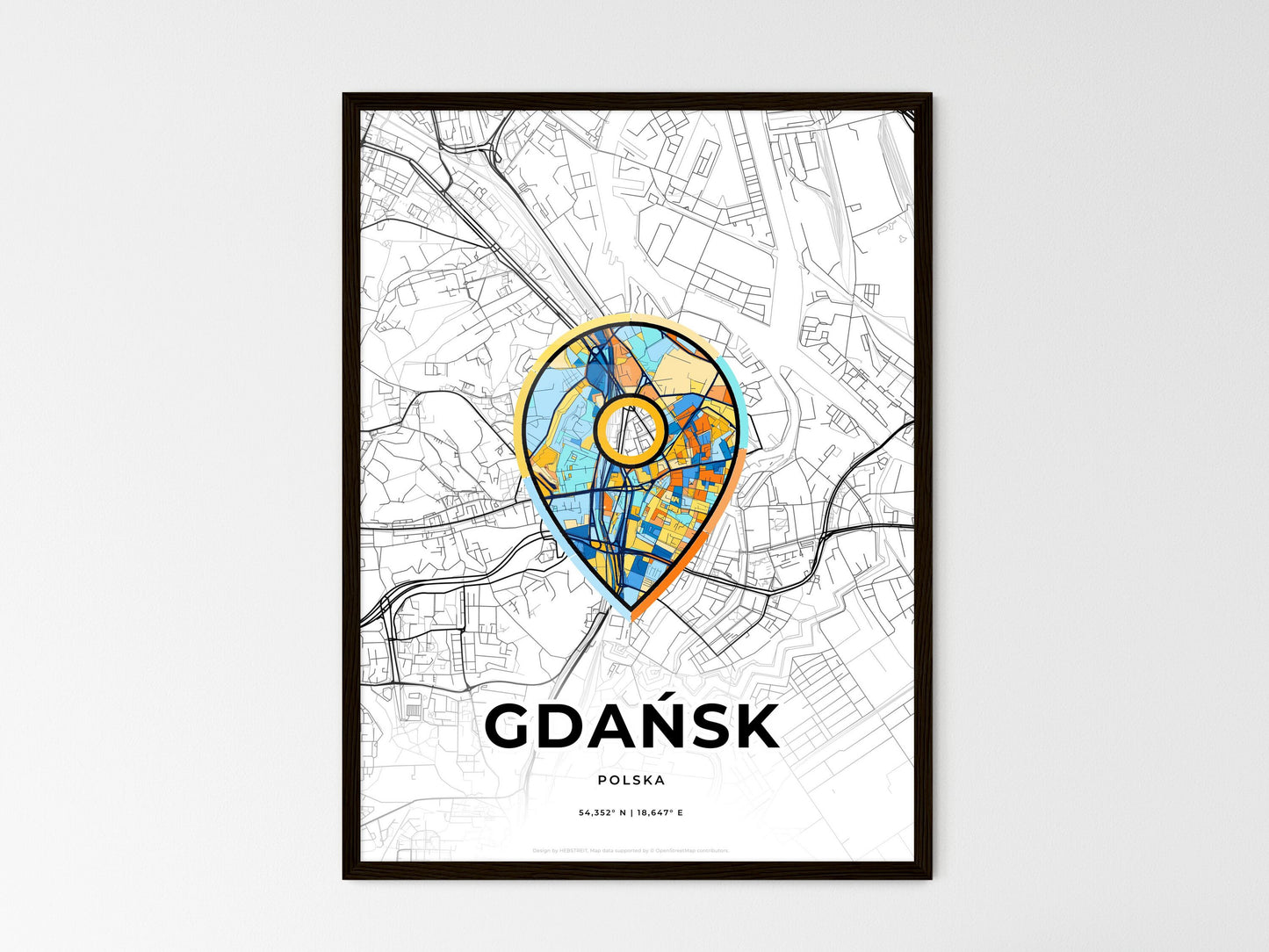 Gdańsk Poland wedding art map with pointer icon