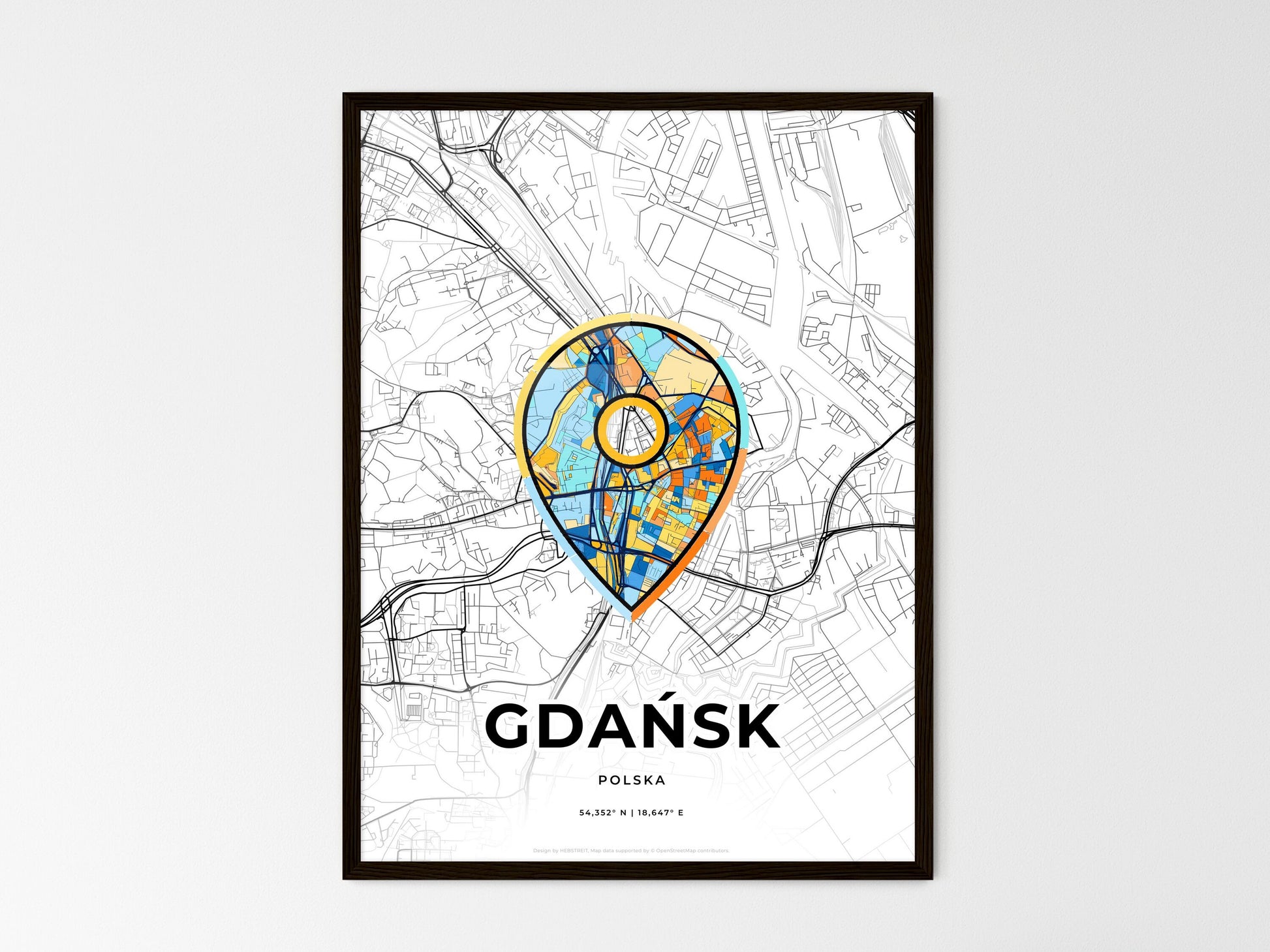 Gdańsk Poland wedding art map with pointer icon