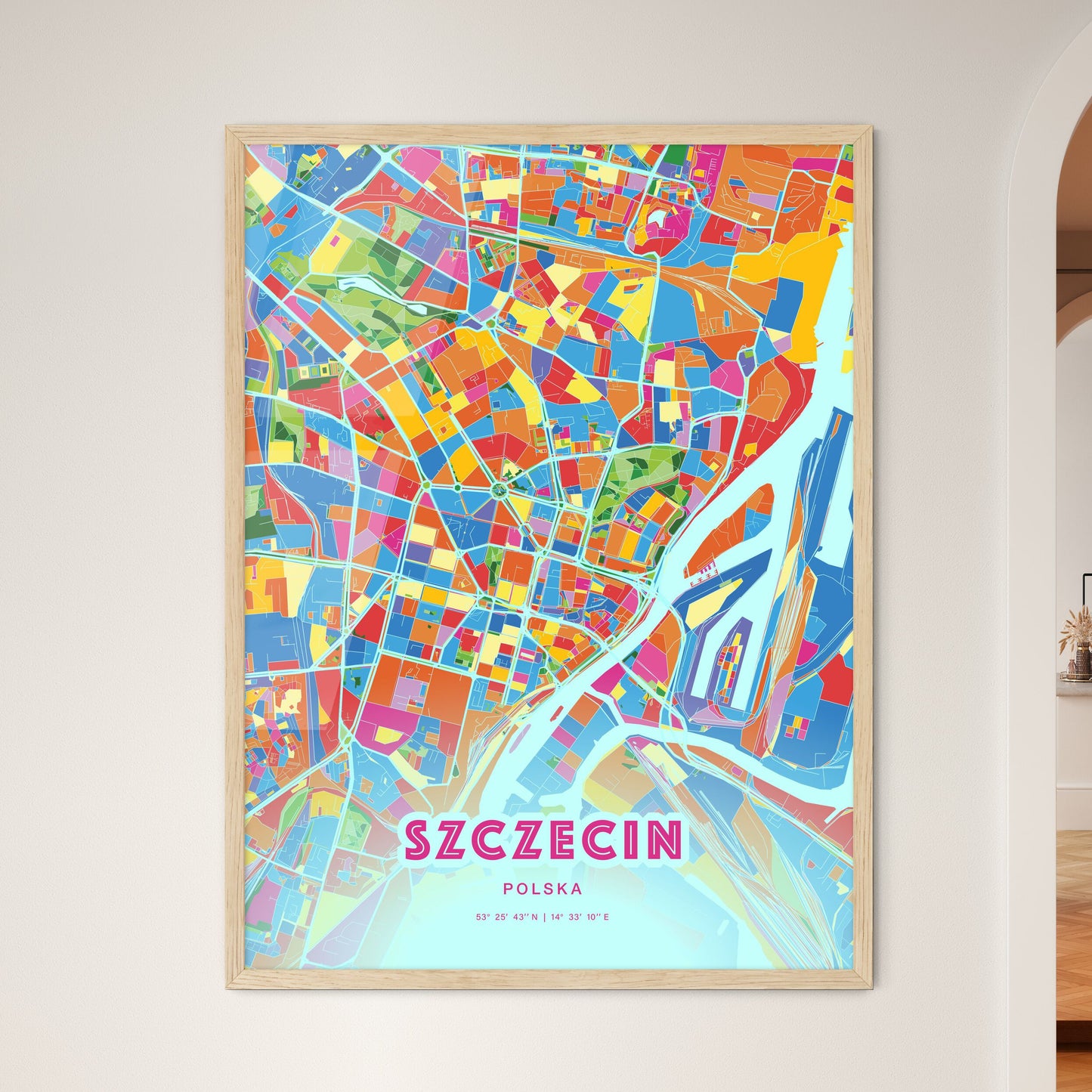 Colorful SZCZECIN POLAND Fine Art Map Crazy Colors