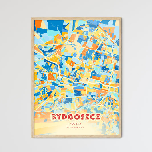 Colorful BYDGOSZCZ POLAND Fine Art Map Blue Orange