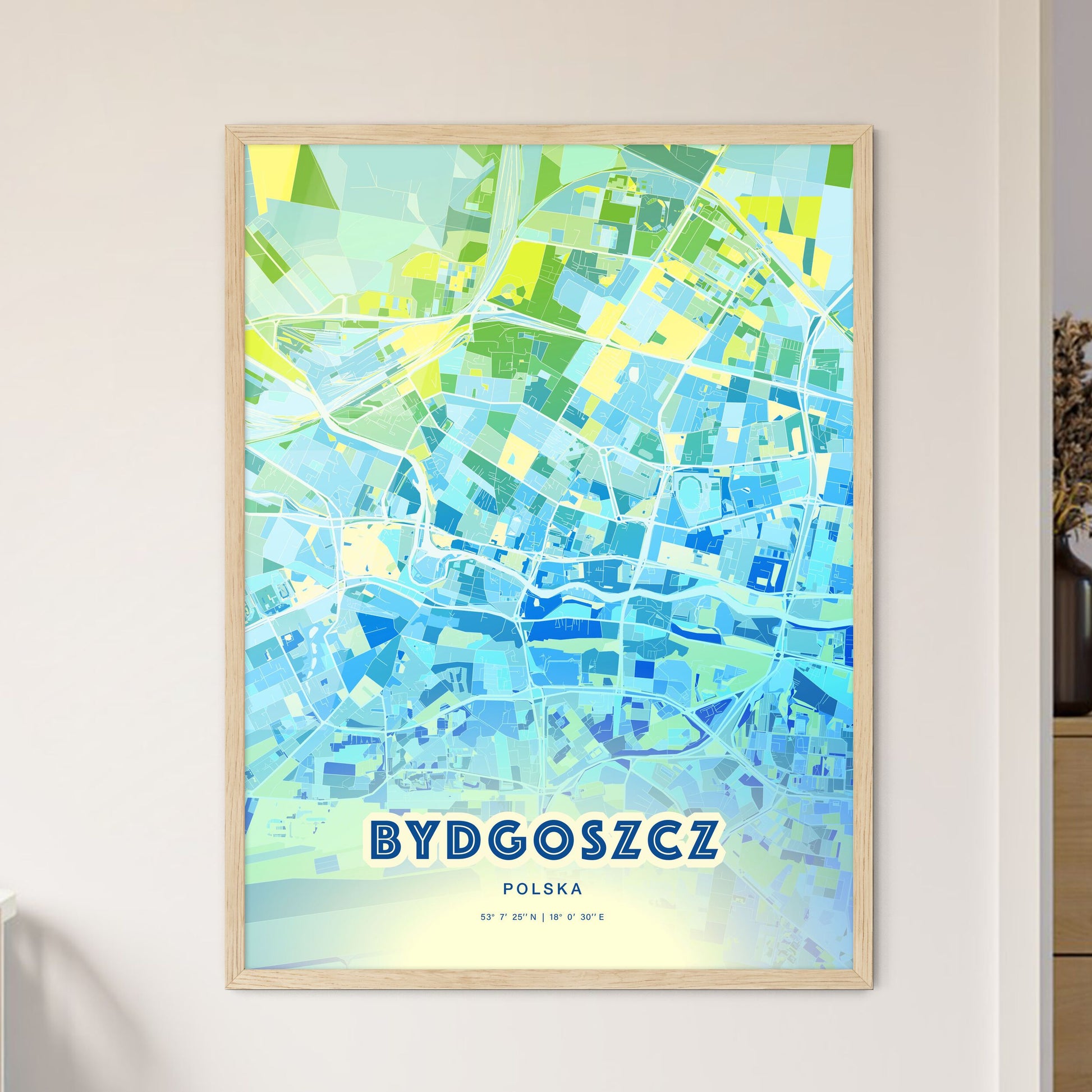 Colorful BYDGOSZCZ POLAND Fine Art Map Cool Blue