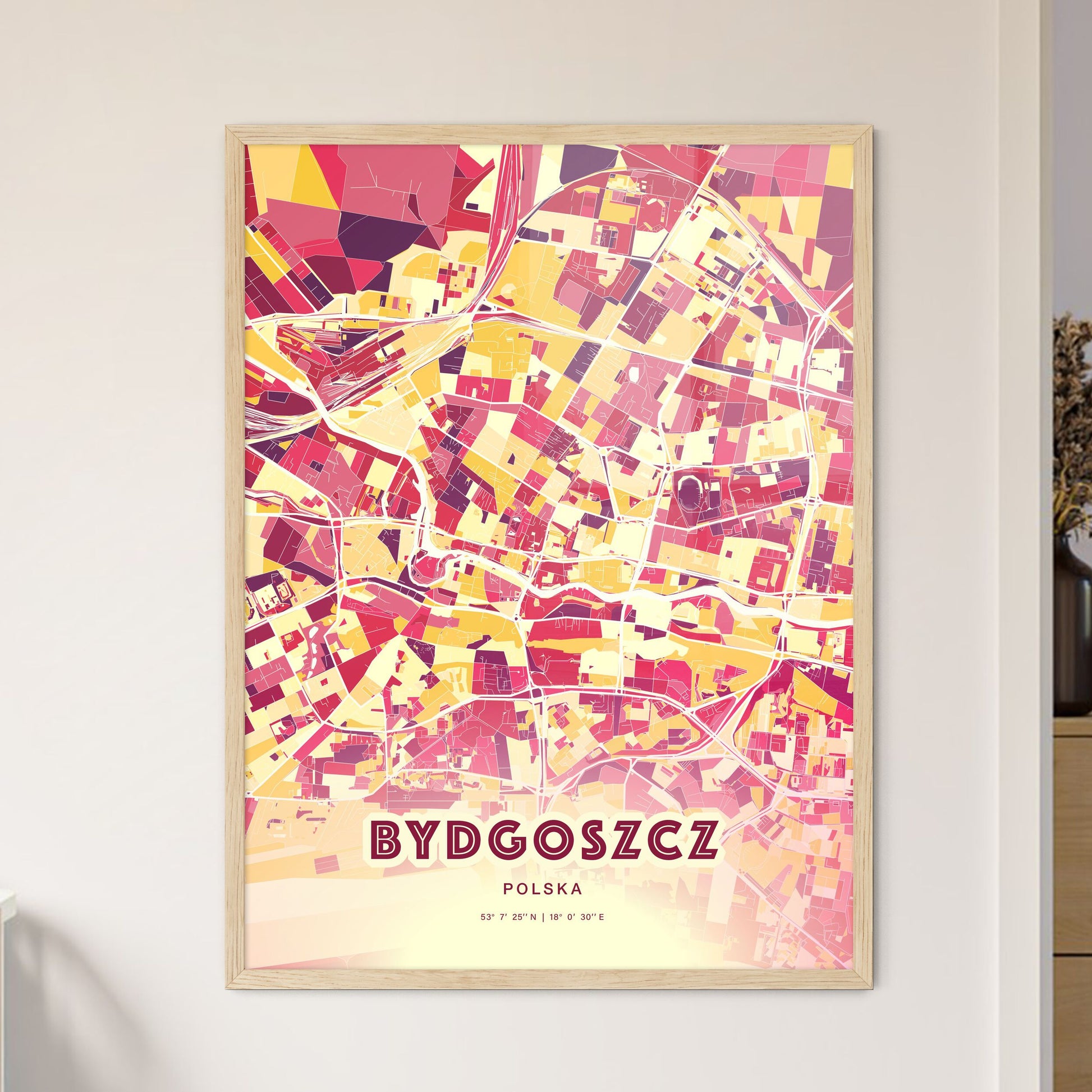 Colorful BYDGOSZCZ POLAND Fine Art Map Hot Red