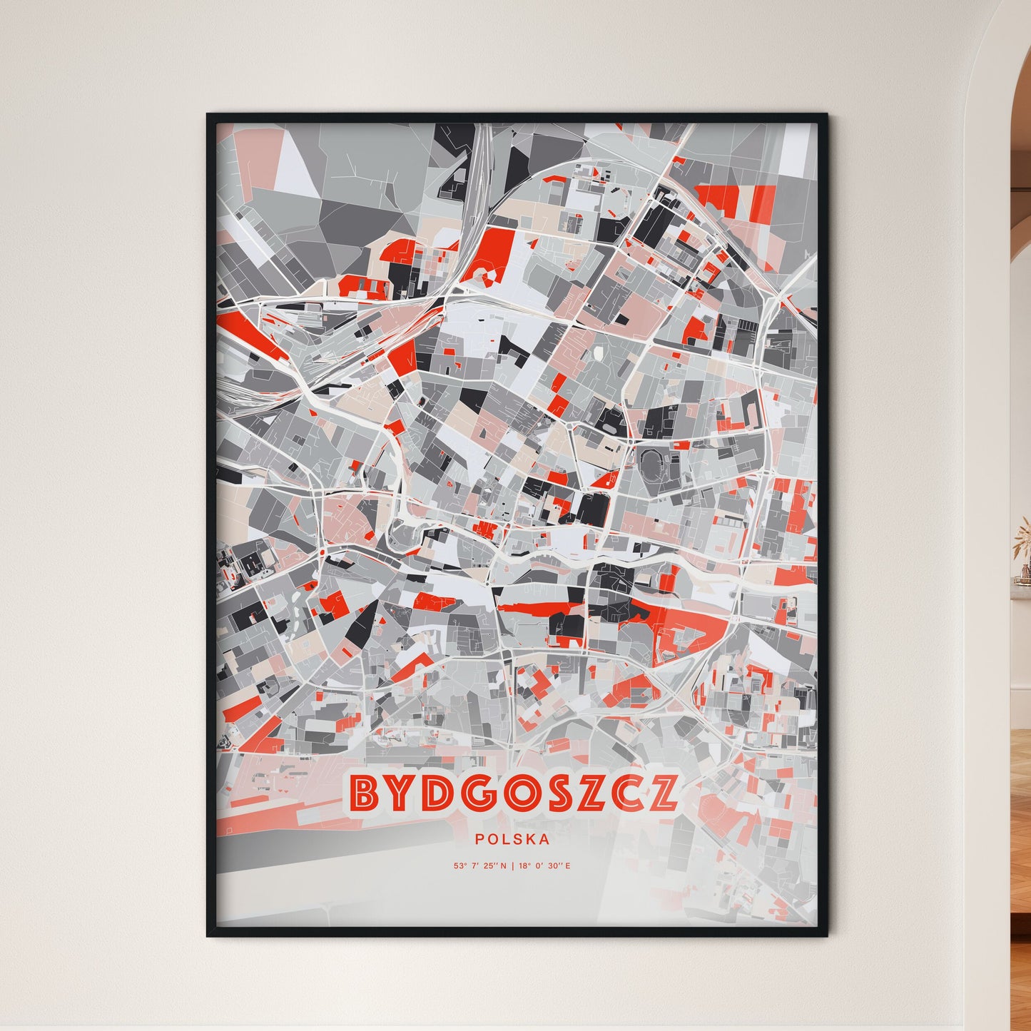 Colorful BYDGOSZCZ POLAND Fine Art Map Modern