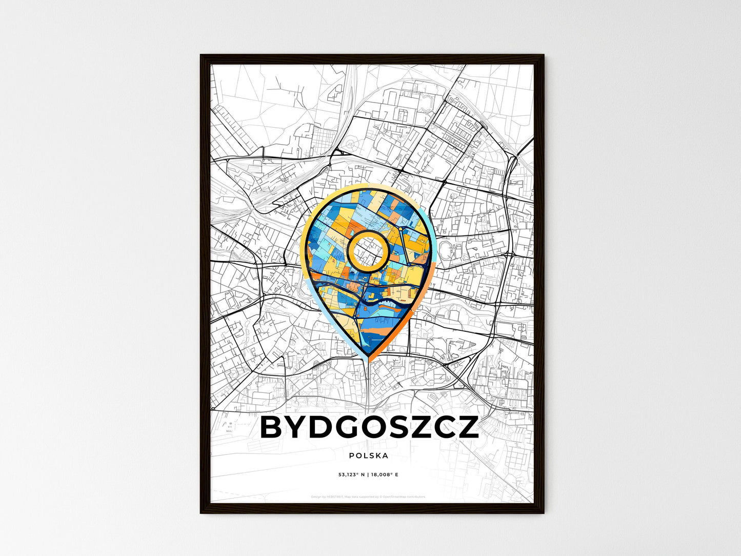 Bydgoszcz Poland wedding art map with pointer icon