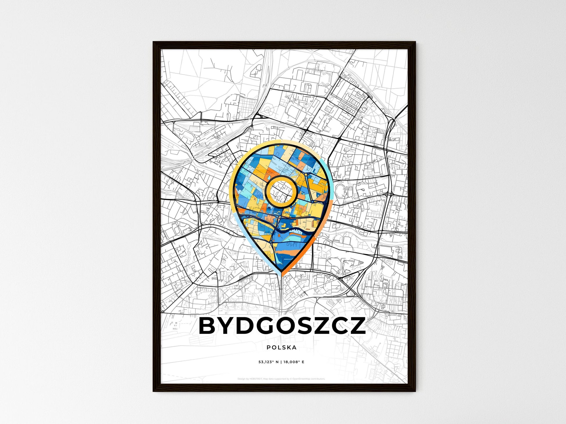 Bydgoszcz Poland wedding art map with pointer icon
