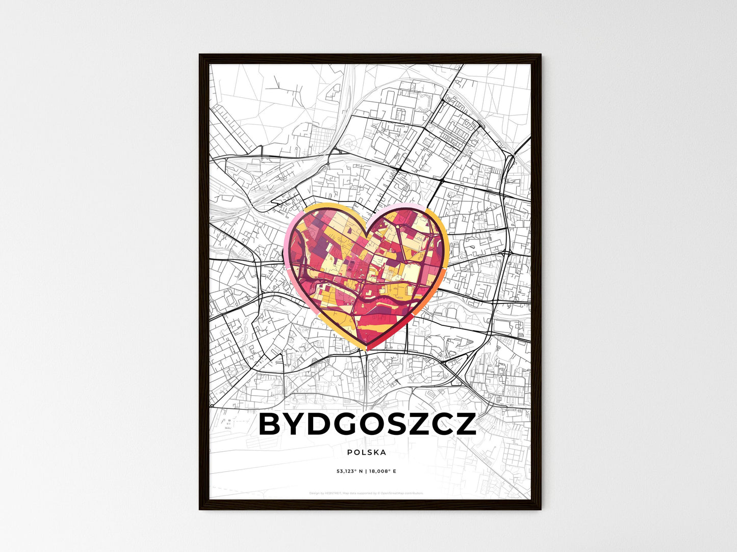 Bydgoszcz Poland wedding art map with heart icon