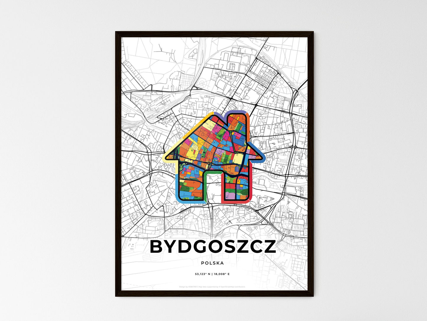 Bydgoszcz Poland wedding art map with home icon