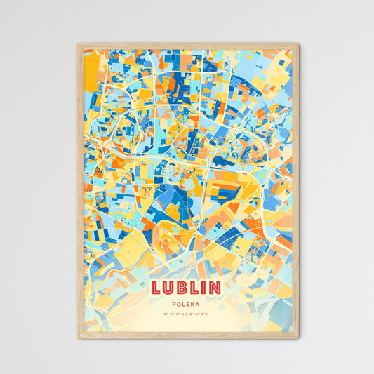 Colorful LUBLIN POLAND Fine Art Map Blue Orange