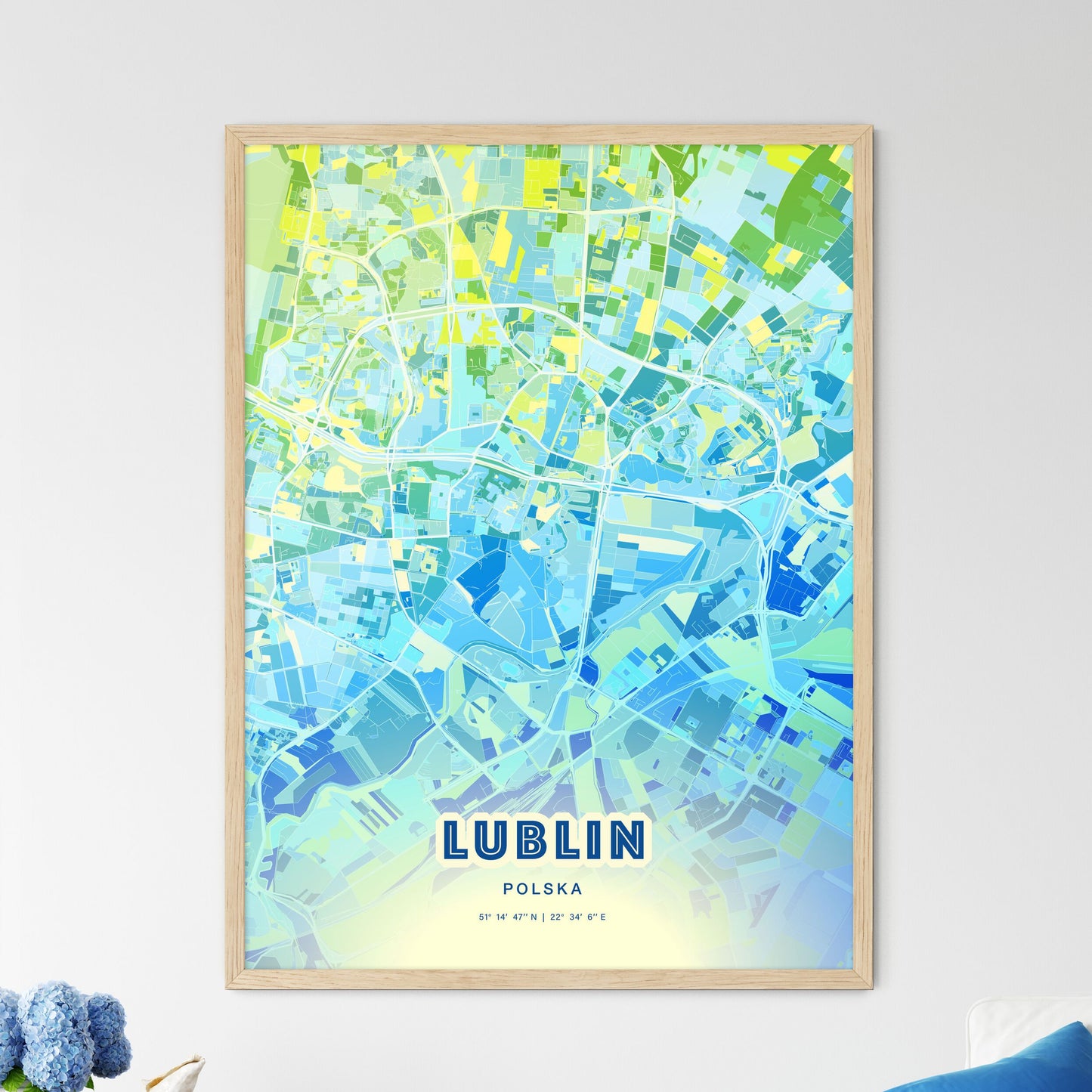 Colorful LUBLIN POLAND Fine Art Map Cool Blue