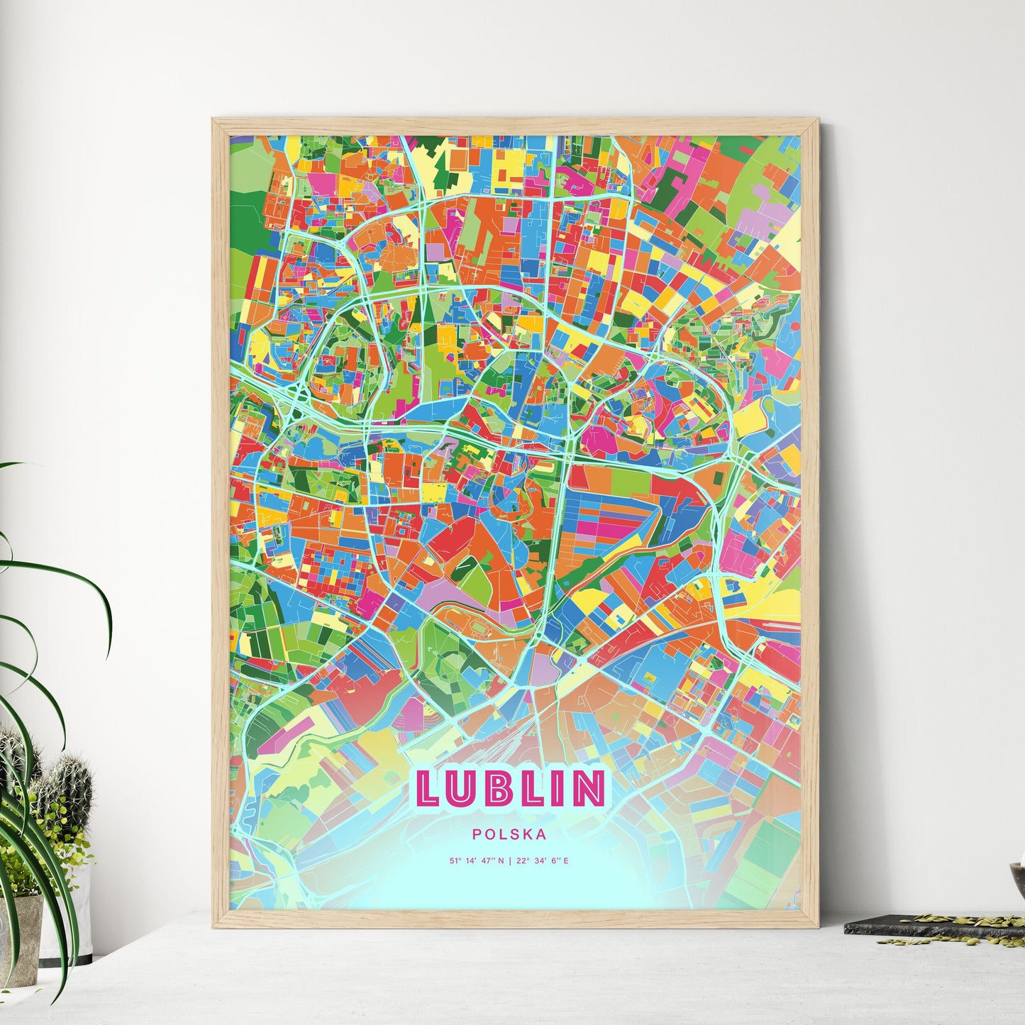 Colorful LUBLIN POLAND Fine Art Map Crazy Colors