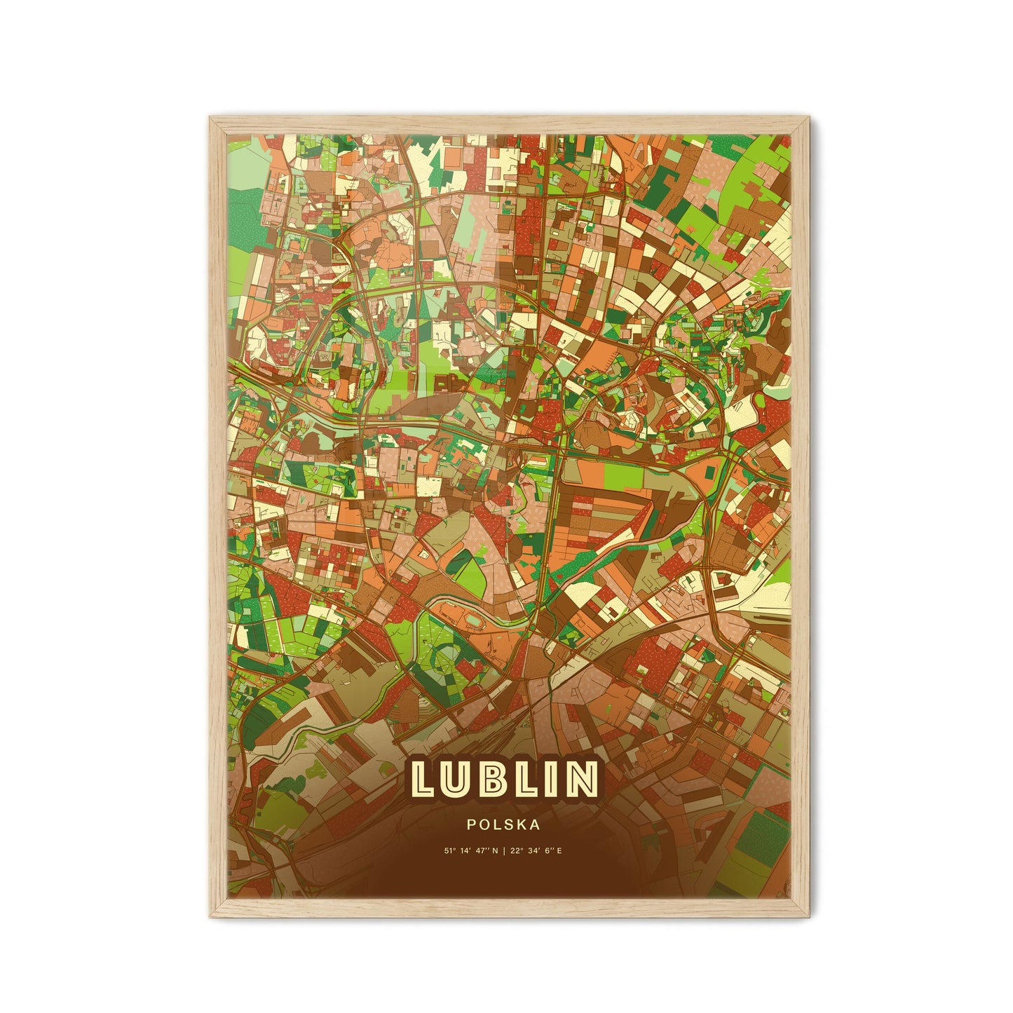 Colorful LUBLIN POLAND Fine Art Map Farmhouse