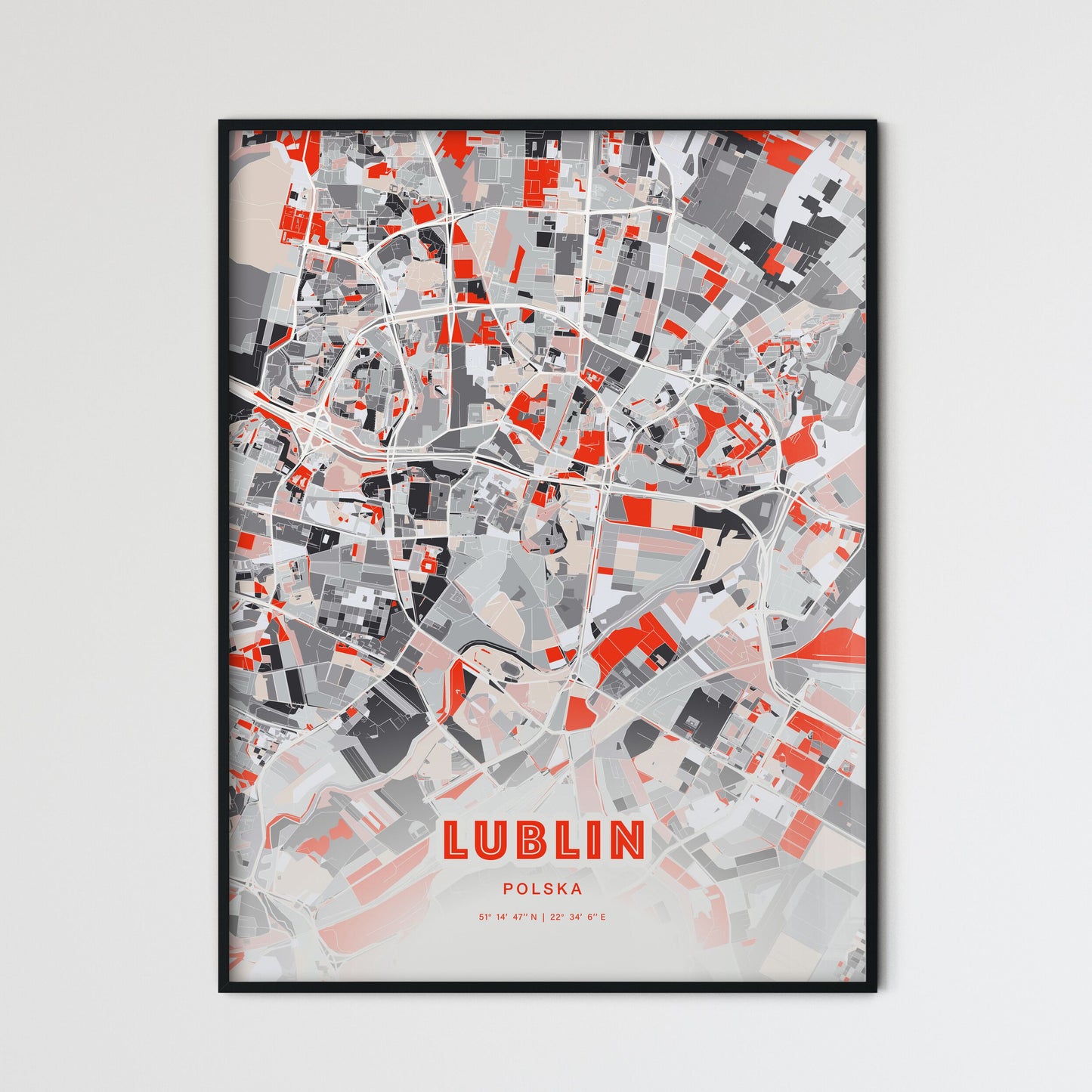 Colorful LUBLIN POLAND Fine Art Map Modern