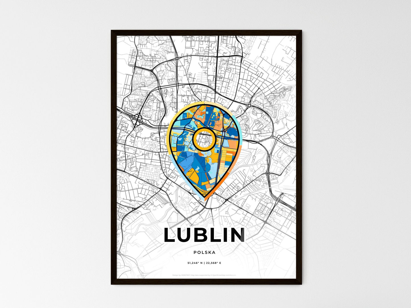 Lublin Poland wedding art map with pointer icon