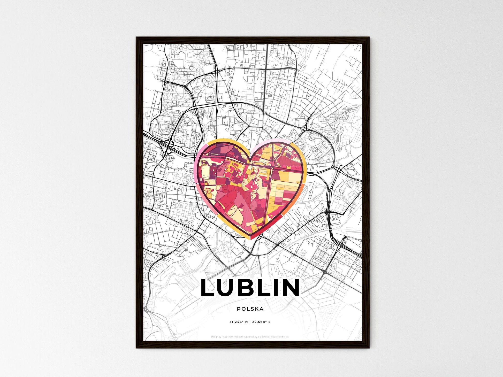 Lublin Poland wedding art map with heart icon
