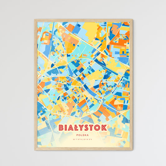 Colorful BIAŁYSTOK POLAND Fine Art Map Blue Orange