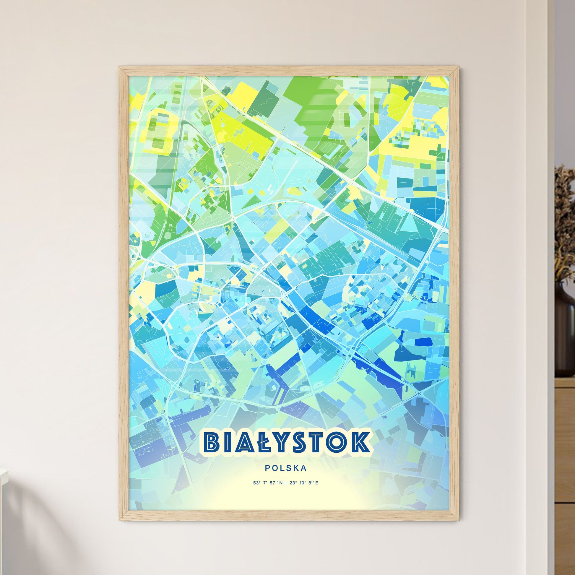 Colorful BIAŁYSTOK POLAND Fine Art Map Cool Blue