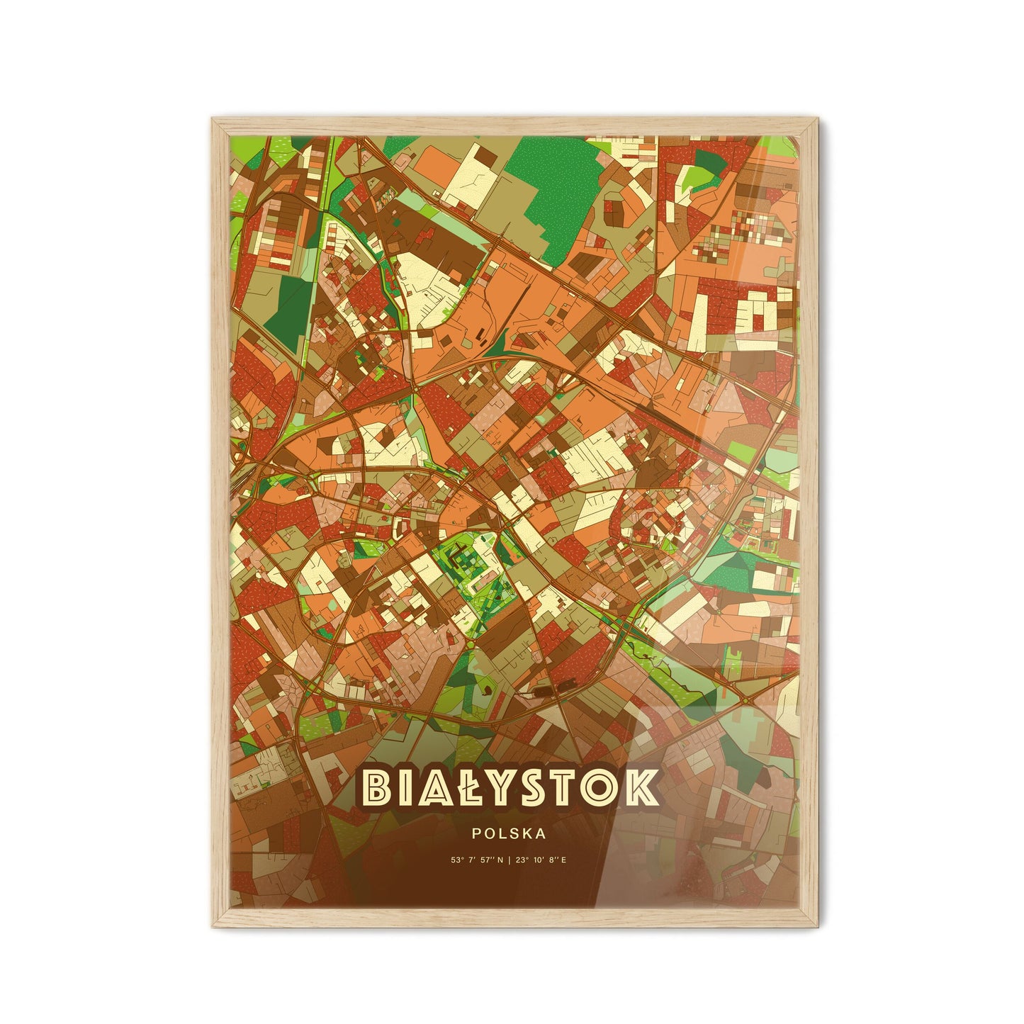 Colorful BIAŁYSTOK POLAND Fine Art Map Farmhouse