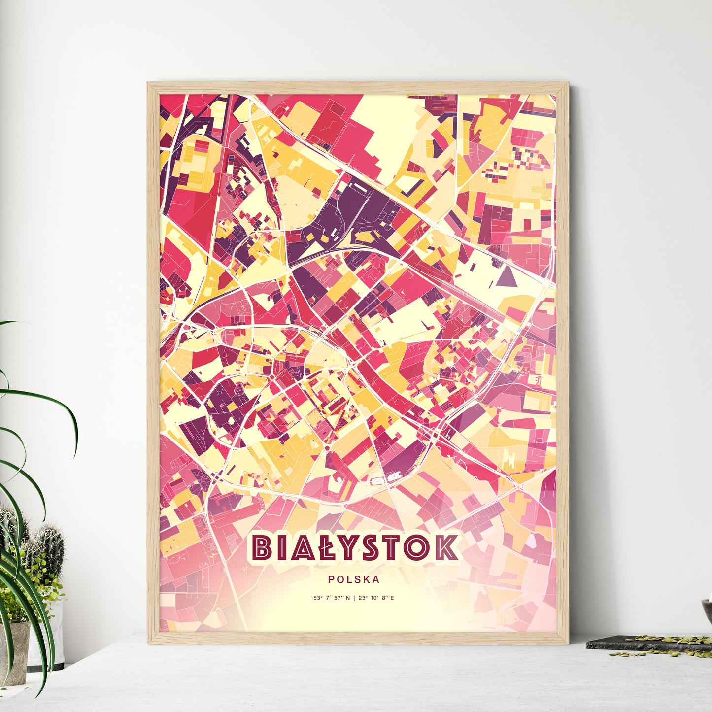 Colorful BIAŁYSTOK POLAND Fine Art Map Hot Red