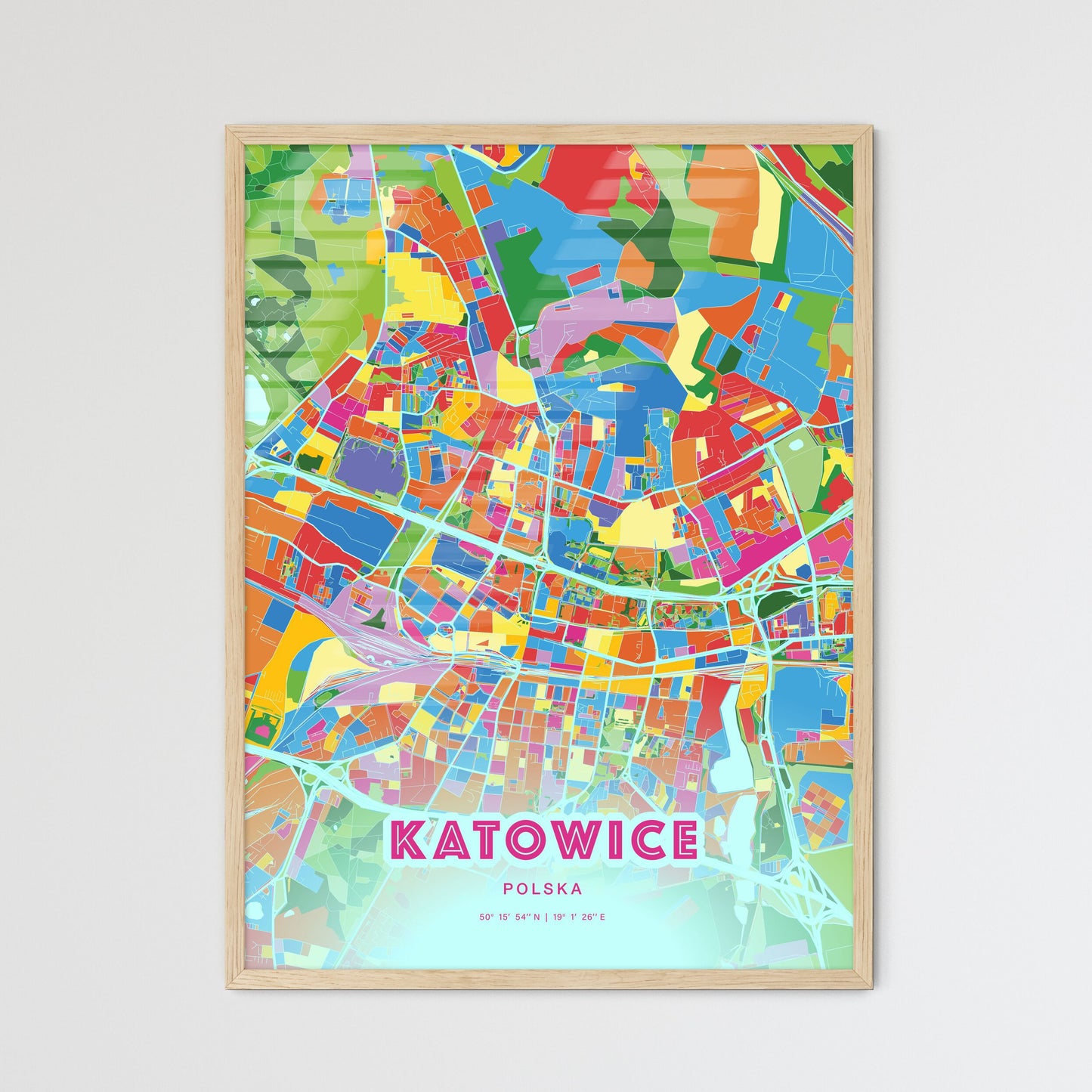 Colorful KATOWICE POLAND Fine Art Map Crazy Colors