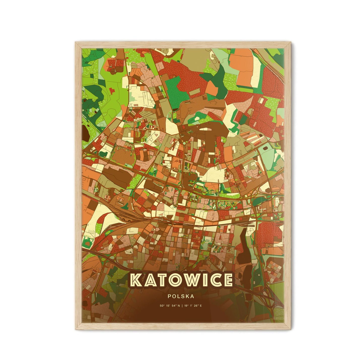 Colorful KATOWICE POLAND Fine Art Map Farmhouse