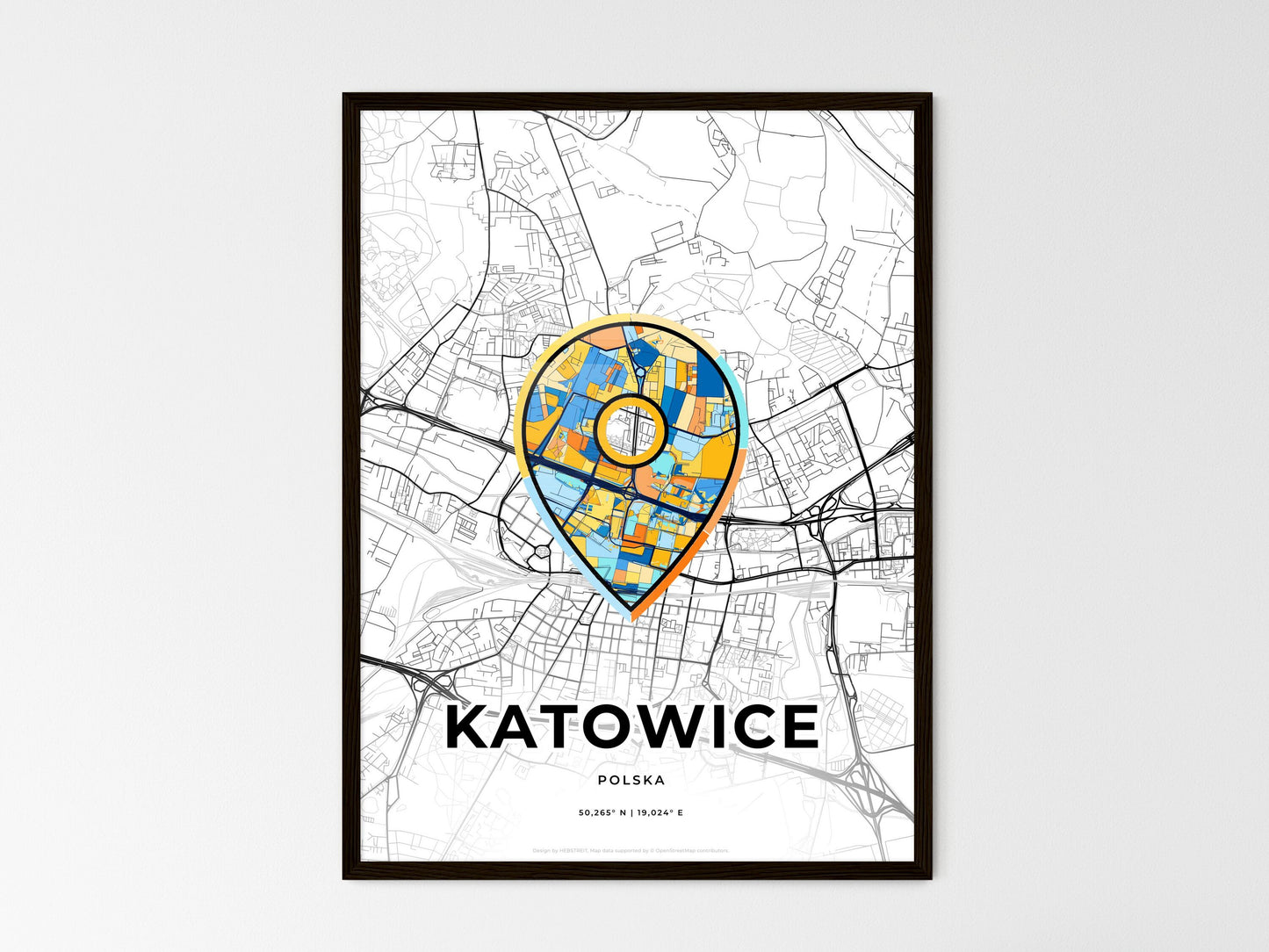 Katowice Poland wedding art map with pointer icon