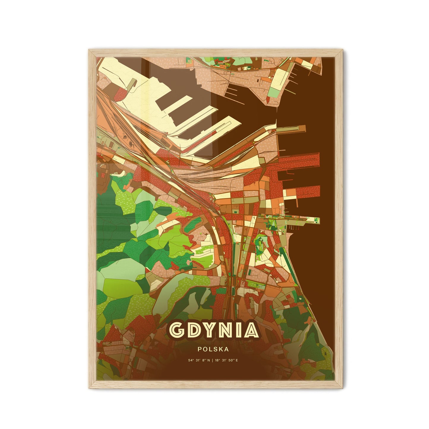 Colorful GDYNIA POLAND Fine Art Map Farmhouse