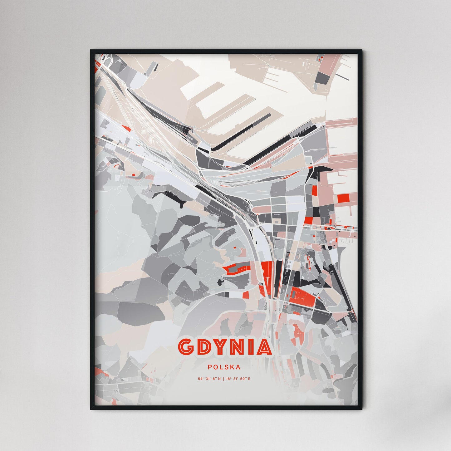 Colorful GDYNIA POLAND Fine Art Map Modern