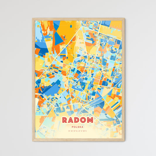 Colorful RADOM POLAND Fine Art Map Blue Orange